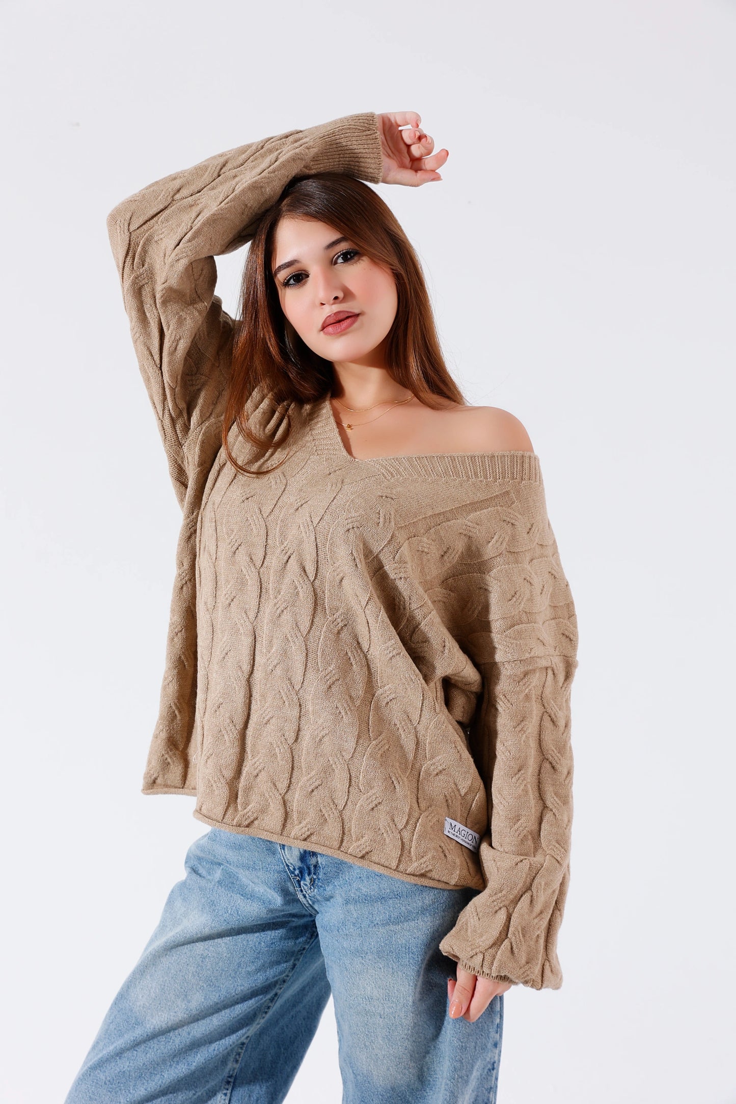 Beige v off shoulder