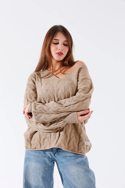 Beige v off shoulder